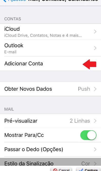 Tela configuração iPhone