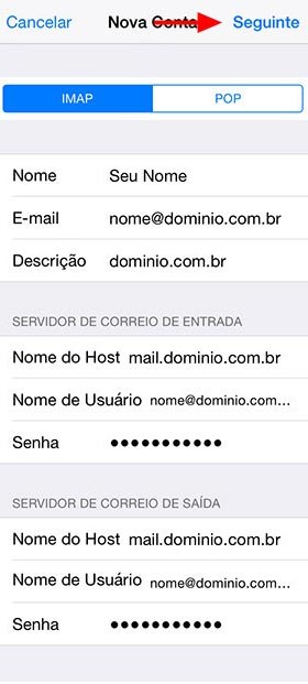 Tela configuração iPhone